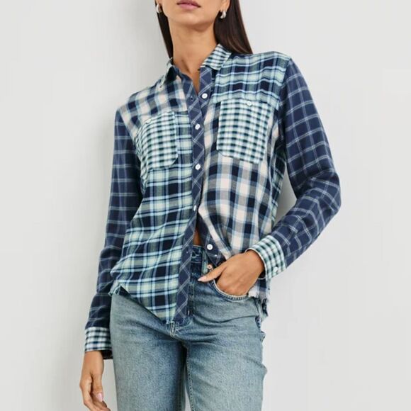 NWT Rails Brando Shirt Sky Navy Mixed Plaid XS Navy - Picture 11 of 15